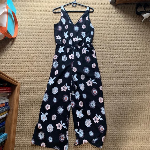 LOFT Pants - LOFT Halter Jumpsuit - Black with Floral Print